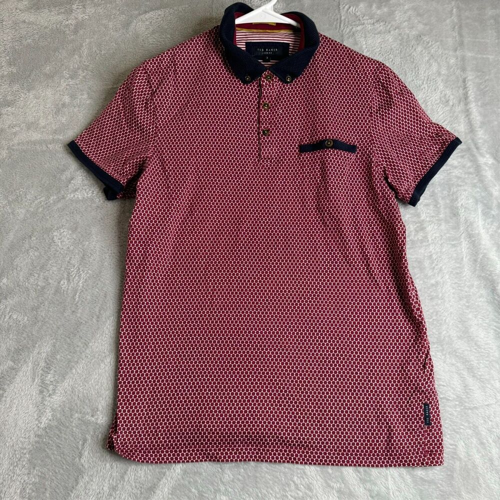 Ted Baker Pink Geometric Polo with Navy Trim